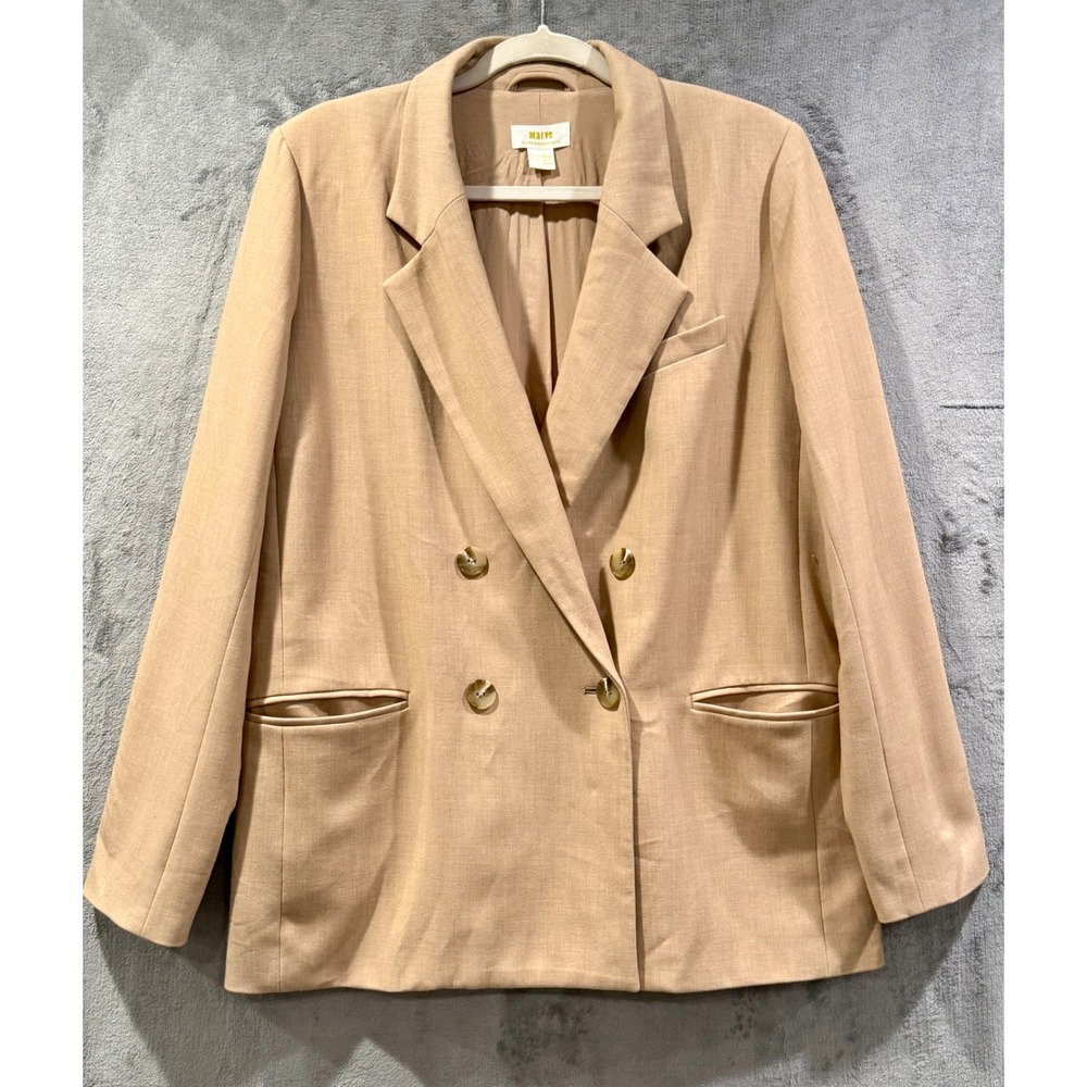 Maeve by Anthropologie Tan Double Breasted Blazer Jacket Size 8 Modern Relaxed